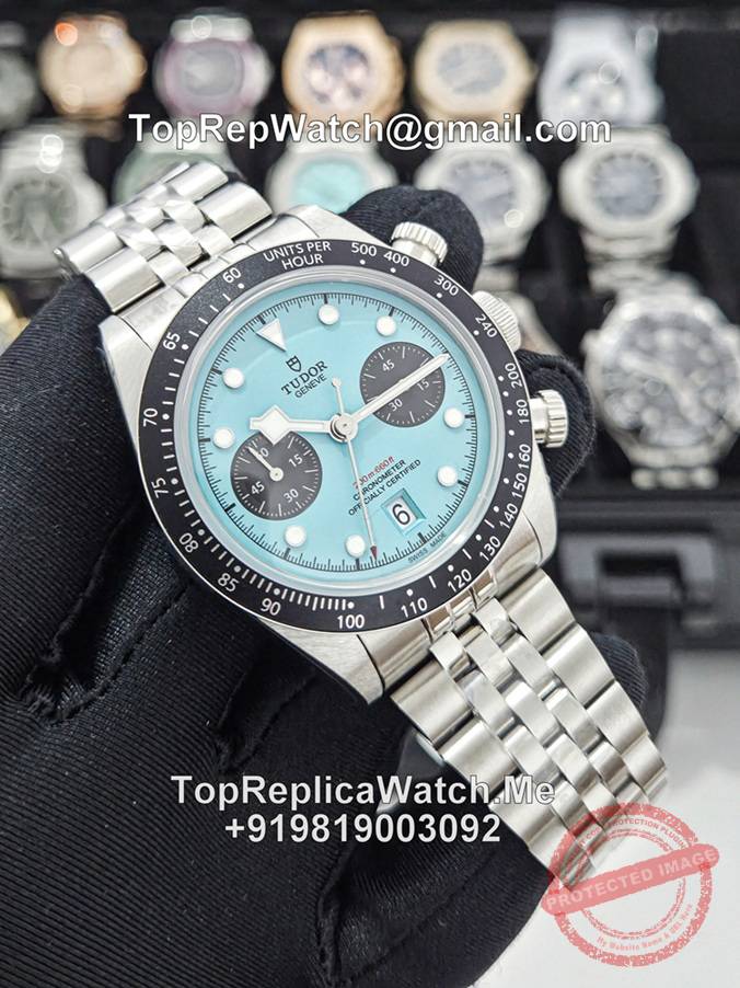 tudor black bay chrono flamingo blue replica watch
