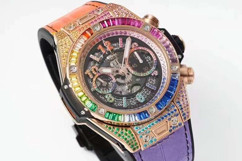 Hublot unico king gold rainbow watch