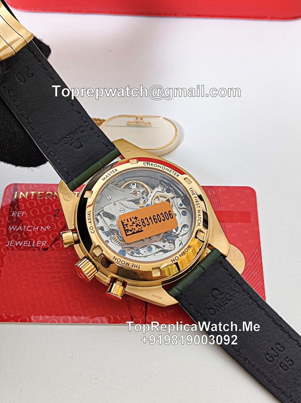 omega moonwatch green leather watch